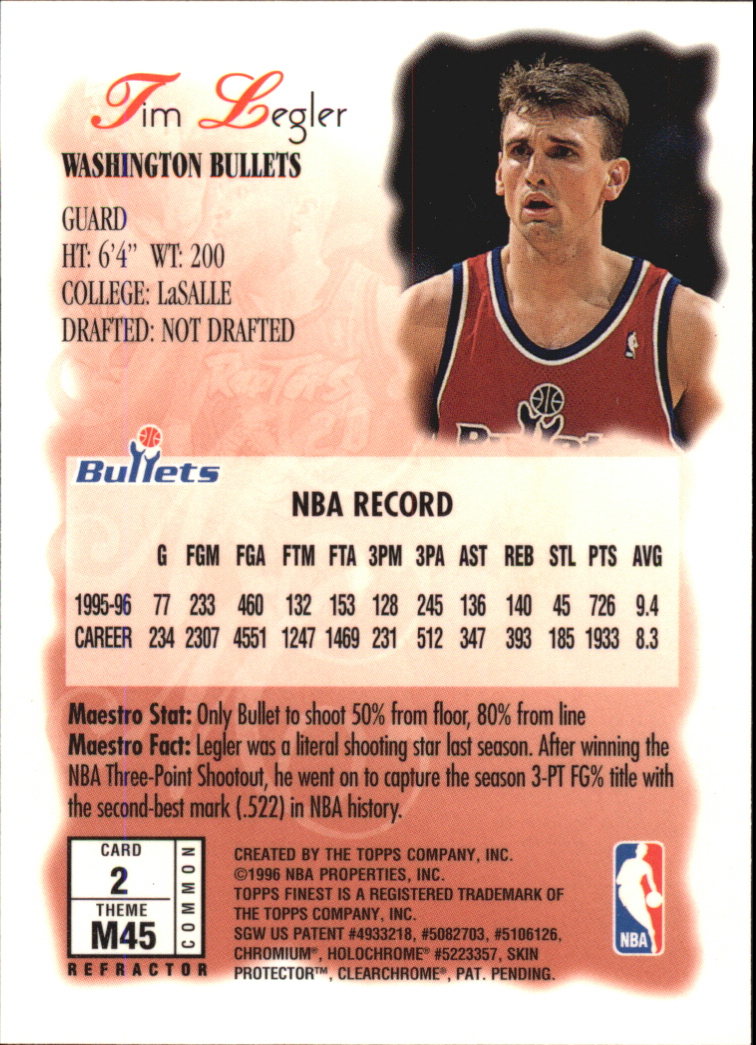 1996-97 Finest Refractors #2 Tim Legler B back image