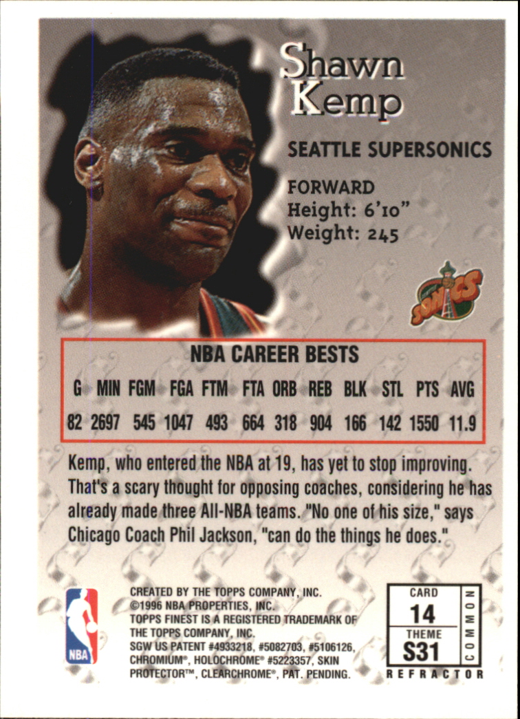 1996-97 Finest Refractors #14 Shawn Kemp B back image