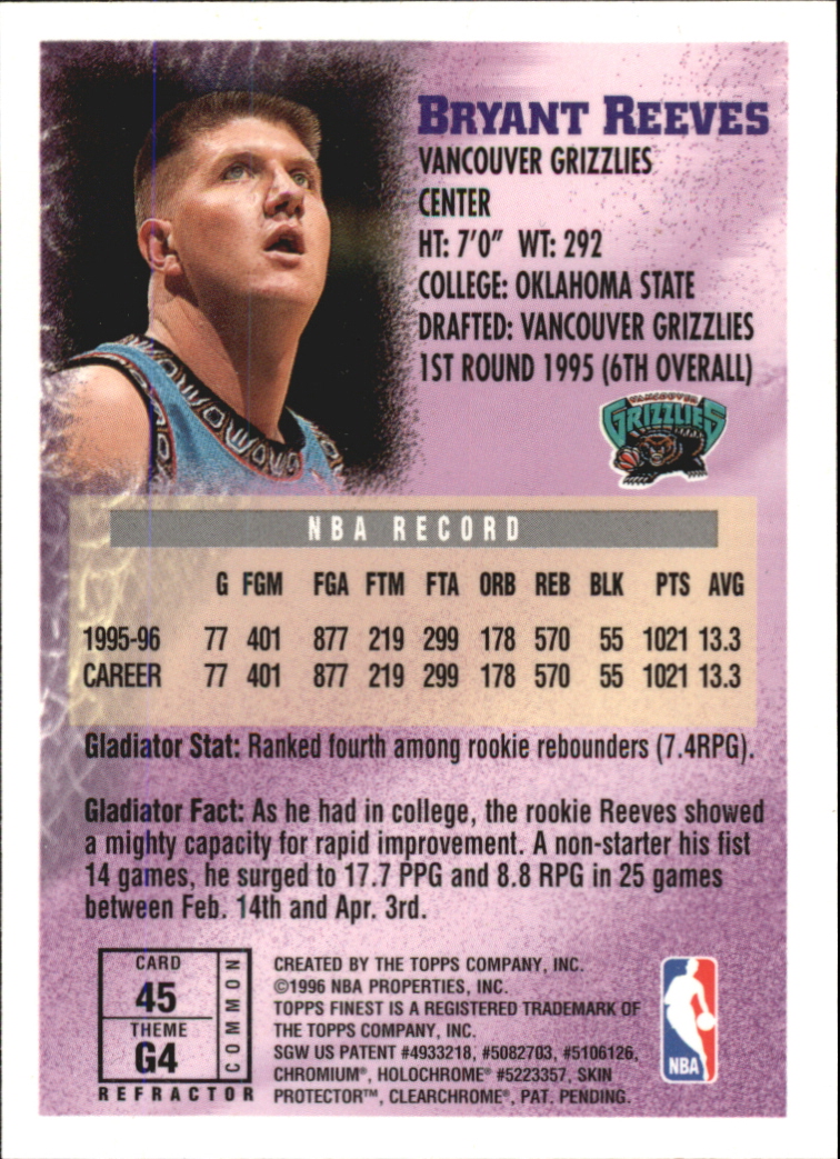 1996-97 Finest Refractors #45 Bryant Reeves B
