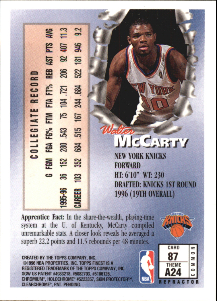 1996-97 Finest Refractors #87 Walter McCarty B back image