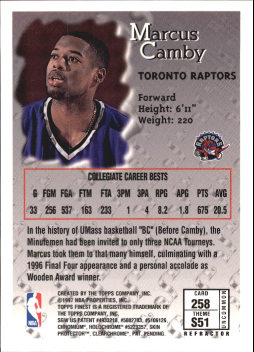 1996-97 Finest Refractors #258 Marcus Camby S back image