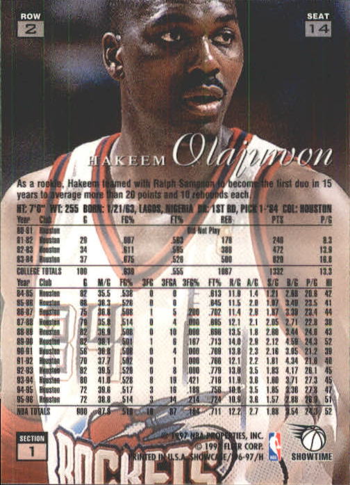 1996-97 Flair Showcase Row 2 #14 Hakeem Olajuwon back image