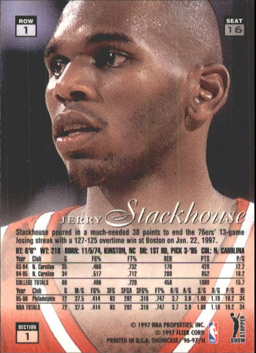 1996-97 Flair Showcase Row 1 #16 Jerry Stackhouse back image