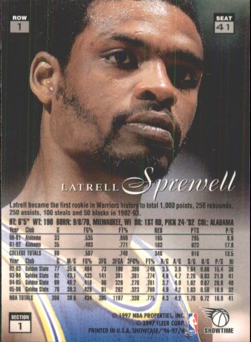 1996-97 Flair Showcase Row 1 #41 Latrell Sprewell back image