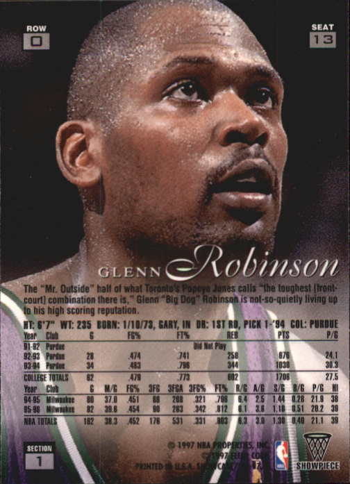 1996-97 Flair Showcase Row 0 #13 Glenn Robinson back image