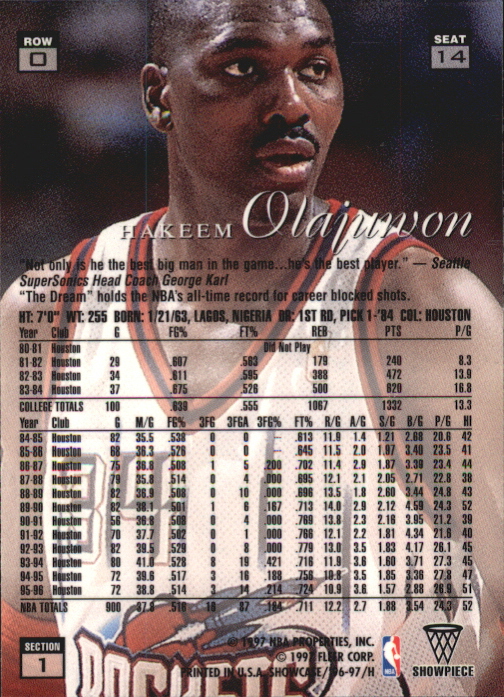 1996-97 Flair Showcase Row 0 #14 Hakeem Olajuwon back image