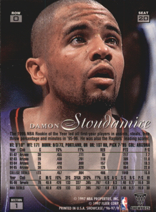 1996-97 Flair Showcase Row 0 #20 Damon Stoudamire back image