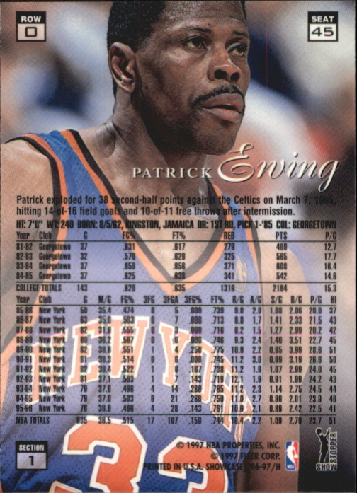 1996-97 Flair Showcase Row 0 #45 Patrick Ewing back image