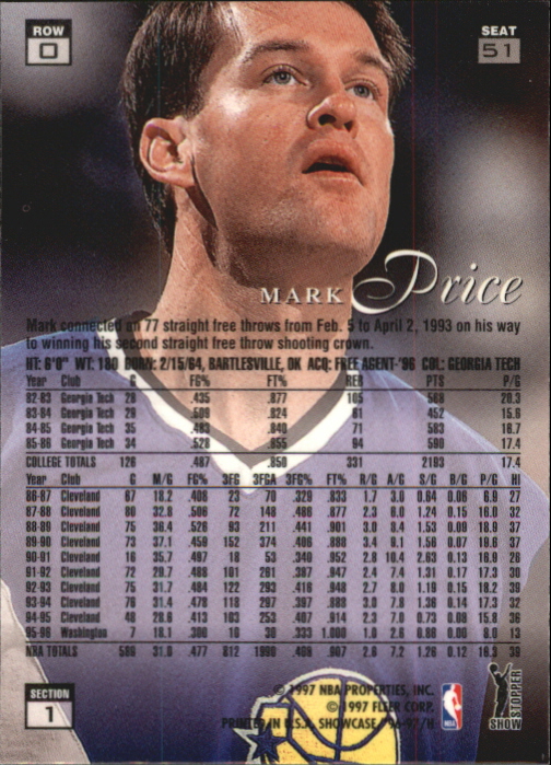 1996-97 Flair Showcase Row 0 #51 Mark Price back image