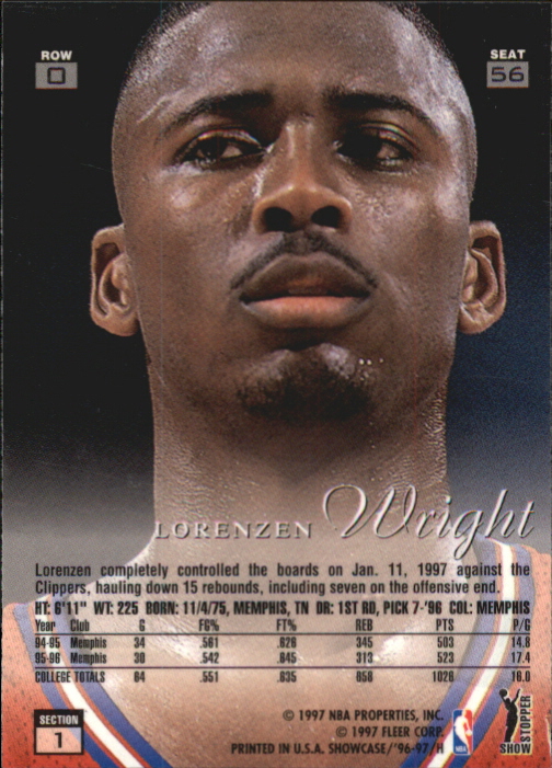 1996-97 Flair Showcase Row 0 #56 Lorenzen Wright back image