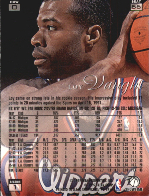 1996-97 Flair Showcase Row 0 #66 Loy Vaught back image