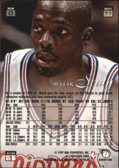 1996-97 Flair Showcase Row 0 #77 Malik Sealy back image