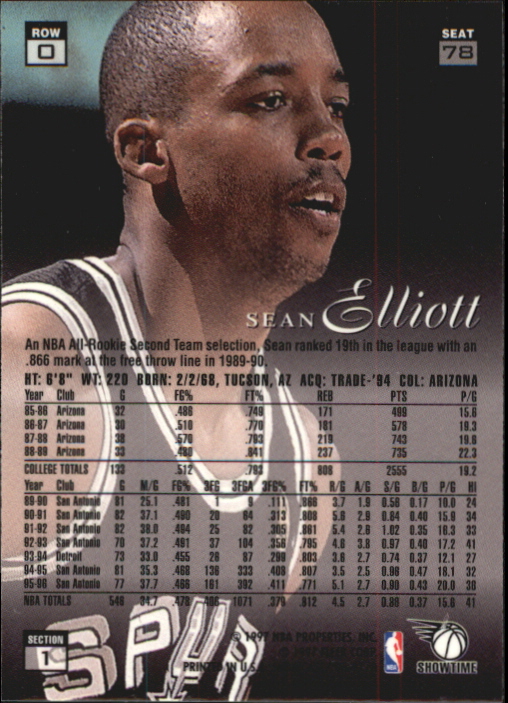 1996-97 Flair Showcase Row 0 #78 Sean Elliott back image