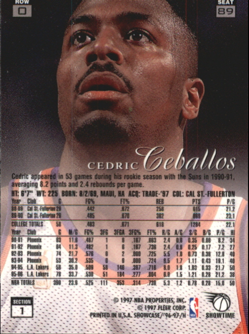 1996-97 Flair Showcase Row 0 #89 Cedric Ceballos back image