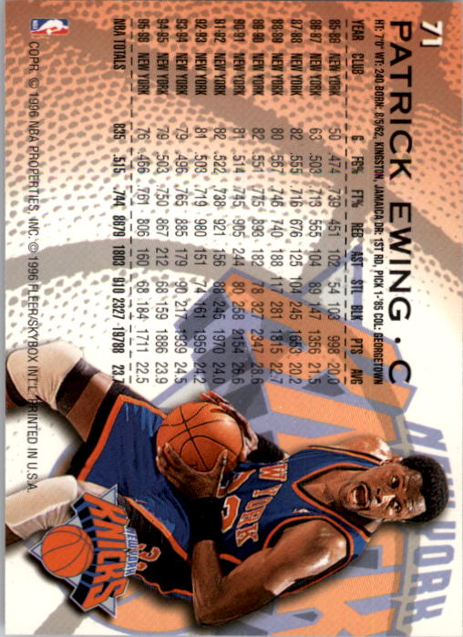 1996-97 Fleer #71 Patrick Ewing back image