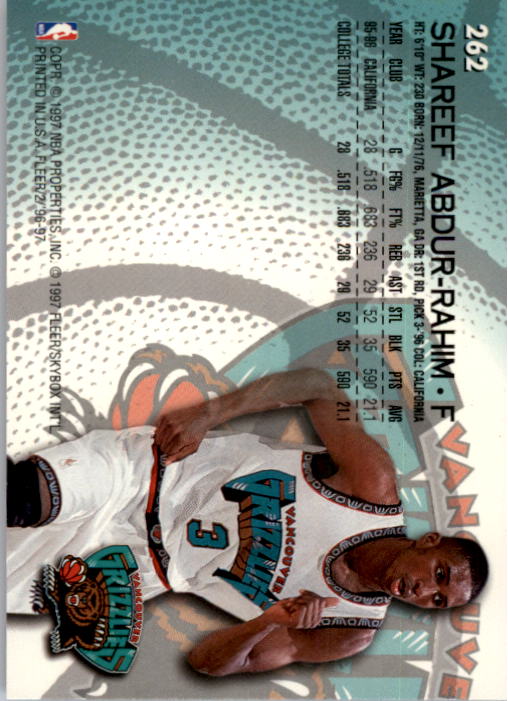 1996-97 Fleer #262 Shareef Abdur-Rahim RC back image