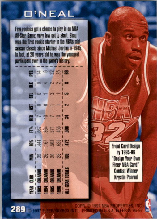 1996-97 Fleer #289 Shaquille O'Neal AS back image