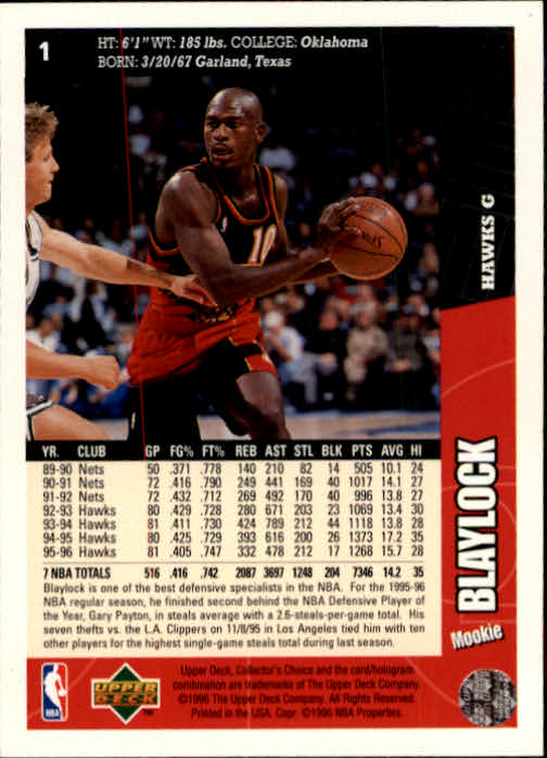 1996-97 Collector's Choice #1 Mookie Blaylock back image