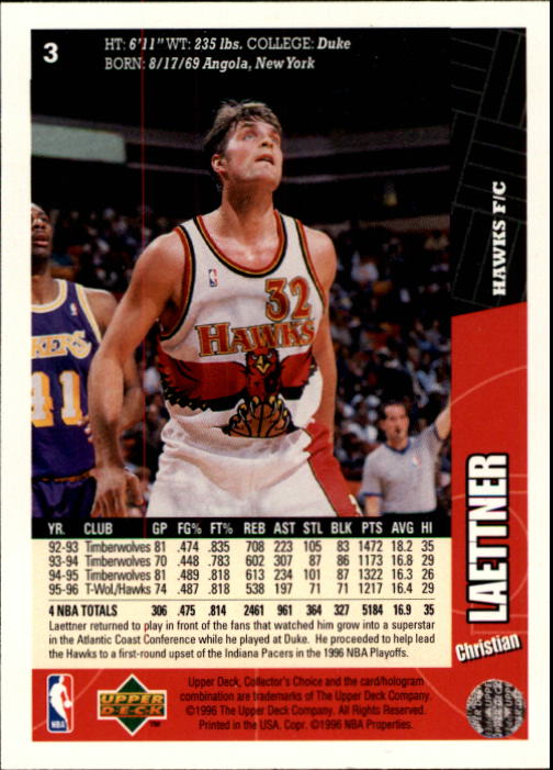 1996-97 Collector's Choice #3 Christian Laettner back image