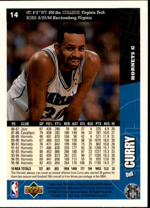 1996-97 Collector's Choice #14 Dell Curry back image