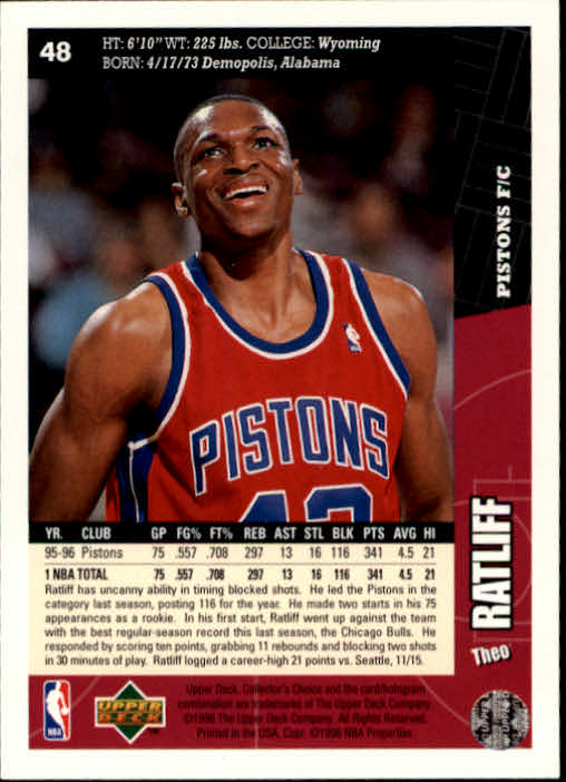 1996-97 Collector's Choice #48 Theo Ratliff back image
