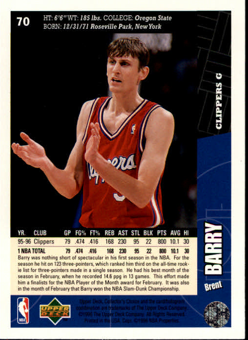 1996-97 Collector's Choice #70 Brent Barry back image