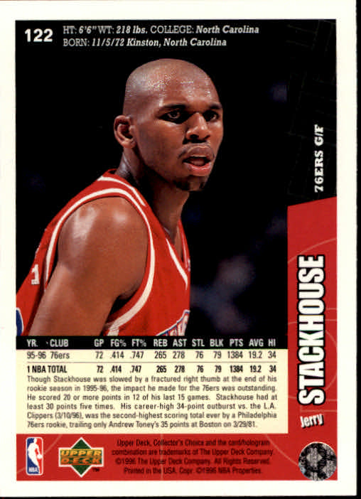 1996-97 Collector's Choice #122 Jerry Stackhouse back image