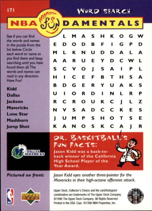 1996-97 Collector's Choice #171 Jason Kidd FUND back image