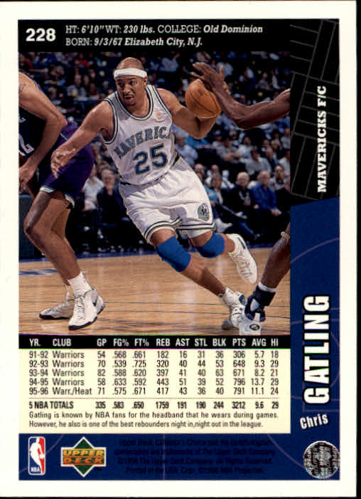 1996-97 Collector's Choice #228 Chris Gatling back image