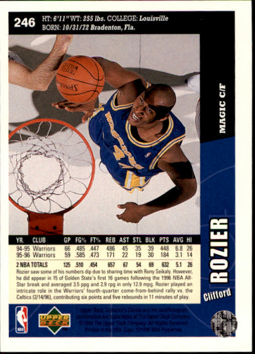 1996-97 Collector's Choice #246 Clifford Rozier back image