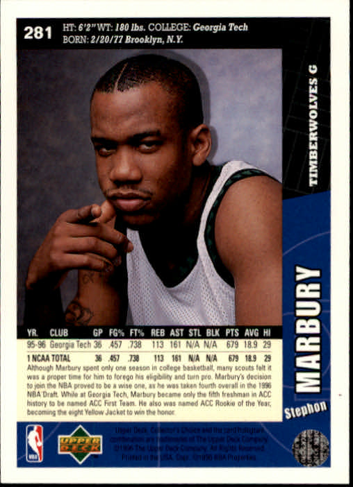 1996-97 Collector's Choice #281 Stephon Marbury RC back image