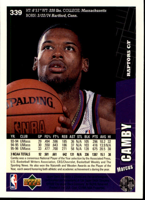 1996-97 Collector's Choice #339 Marcus Camby RC back image
