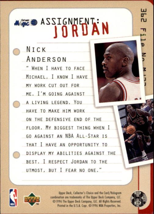 1996-97 Collector's Choice #362 Nick Anderson/Michael Jordan AJ back image