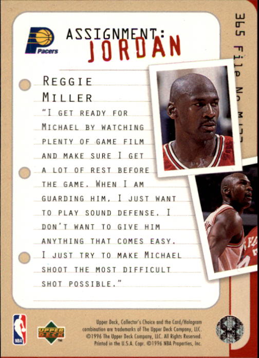 1996-97 Collector's Choice #365 Reggie Miller/Michael Jordan AJ back image