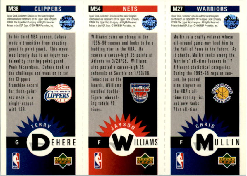 1996-97 Collector's Choice Mini-Cards #M38 Chris Mullin/Jayson Williams/Terry Dehere back image