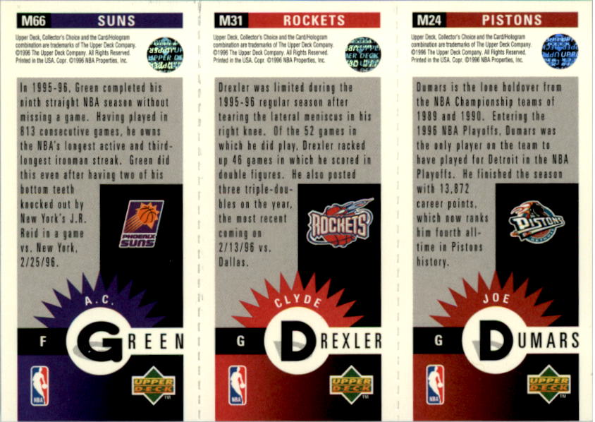 1996-97 Collector's Choice Mini-Cards #M66 Joe Dumars/Clyde Drexler/A.C. Green back image