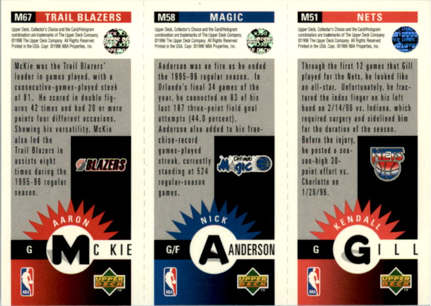1996-97 Collector's Choice Mini-Cards #M67 Kendall Gill/Nick Anderson/Aaron McKie back image