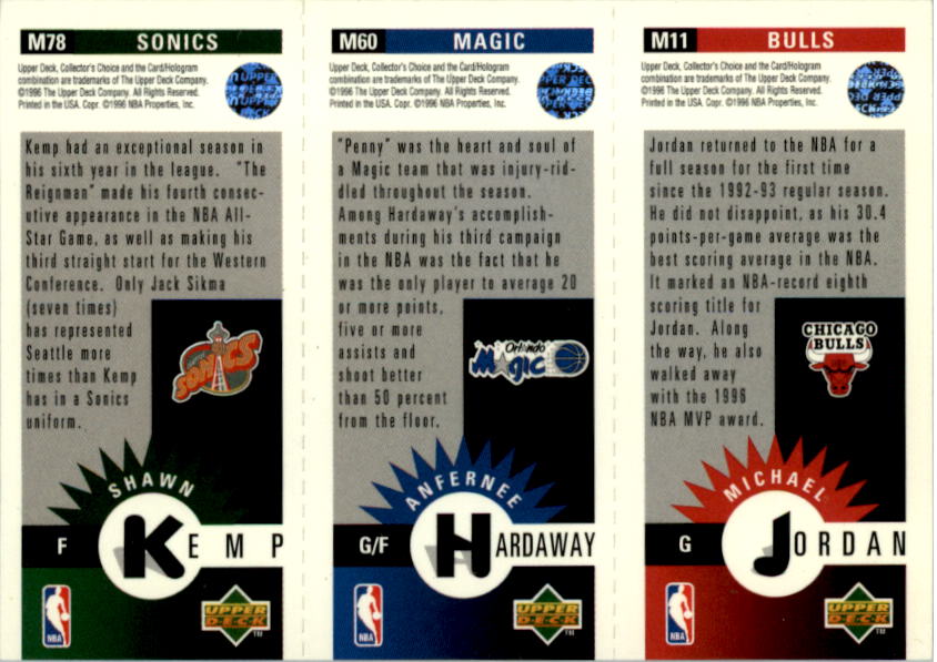 1996-97 Collector's Choice Mini-Cards #M78 Michael Jordan/Anfernee Hardaway/Shawn Kemp back image