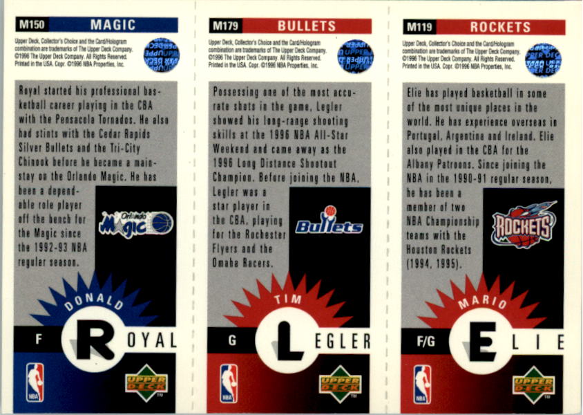 1996-97 Collector's Choice Mini-Cards #M150 Donald Royal/Tim Legler/Mario Elie back image