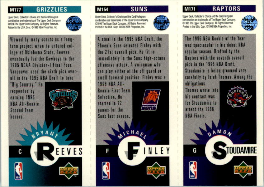 1996-97 Collector's Choice Mini-Cards #M177 Bryant Reeves/Michael Finley/Damon Stoudamire back image