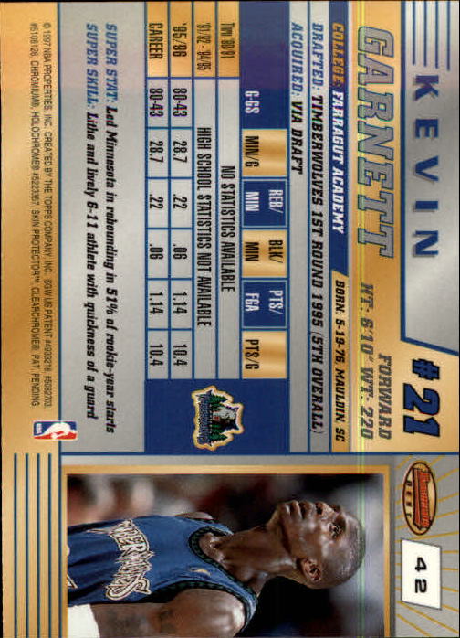 1996-97 Bowman's Best #42 Kevin Garnett back image