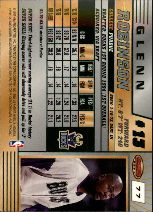 1996-97 Bowman's Best #77 Glenn Robinson back image
