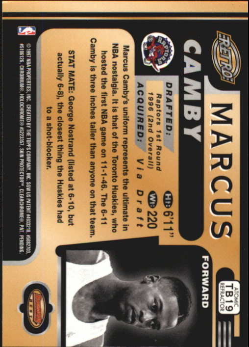 1996-97 Bowman's Best Atomic Refractors #TB19 Marcus Camby RET back image