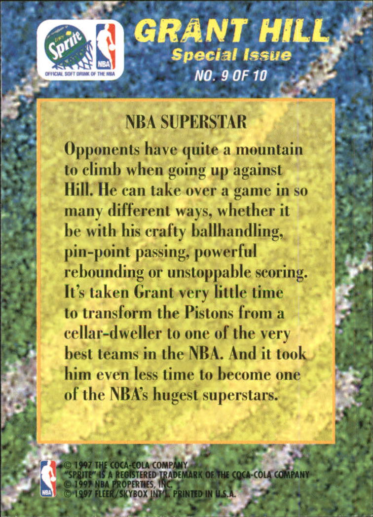 1996-97 Fleer Sprite Grant Hill #9 Grant Hill/NBA Superstar back image