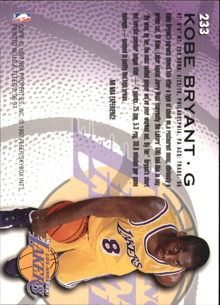 1996-97 Fleer European #233 Kobe Bryant back image