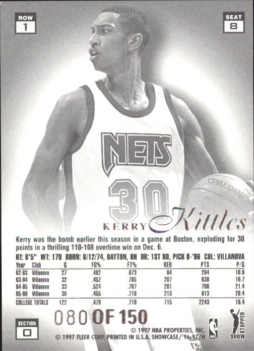 1996-97 Flair Showcase Legacy Collection Row 1 #8 Kerry Kittles back image