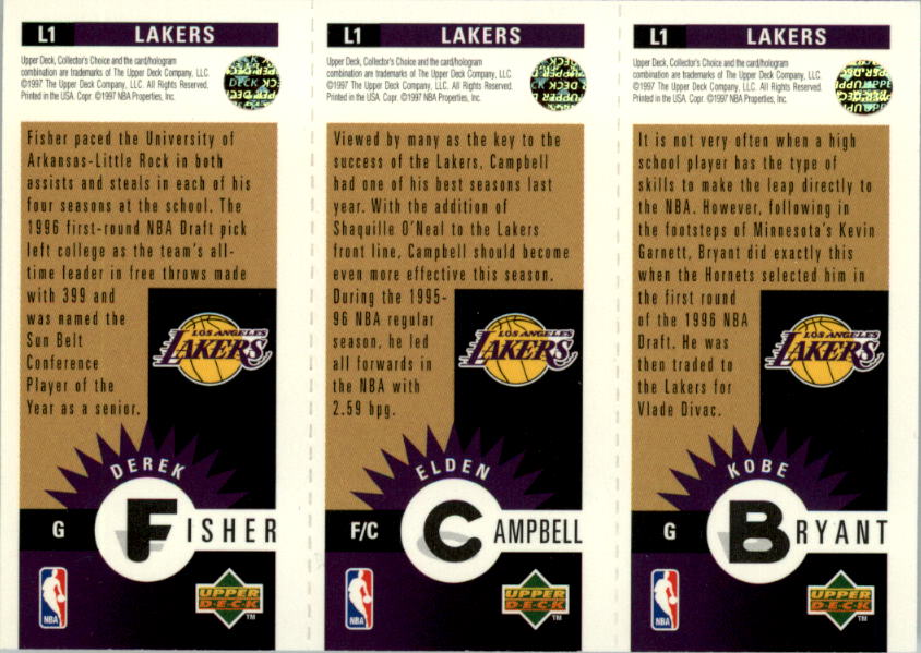 1996-97 Collector's Choice Los Angeles Lakers #L1 Kobe Bryant/Elden Campbell/Derek Fisher back image