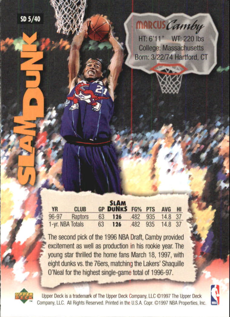 1997 Upper Deck Nestle Slam Dunk #5 Marcus Camby back image