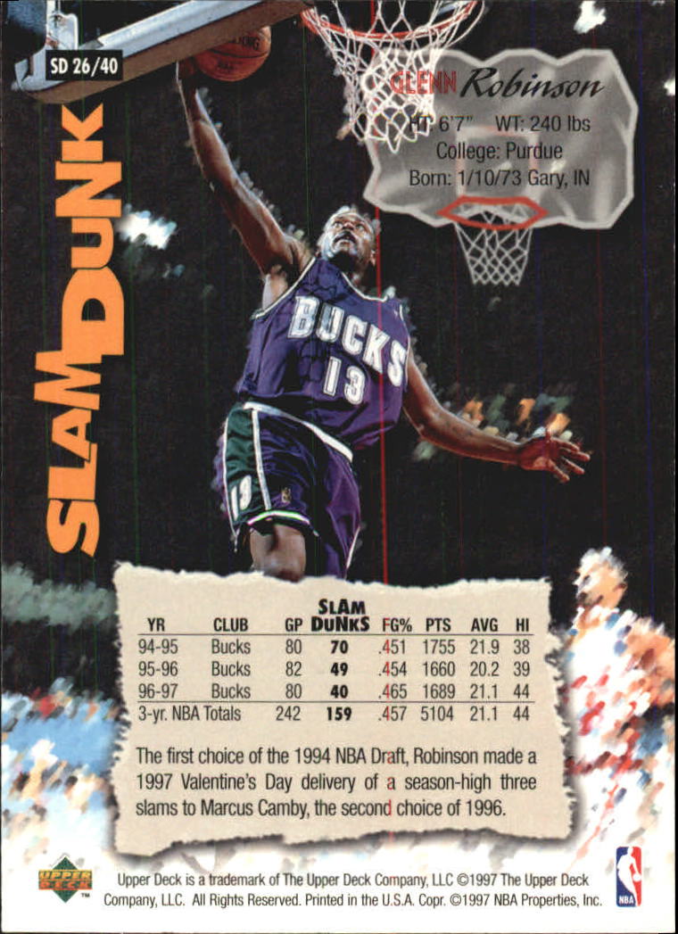 1997 Upper Deck Nestle Slam Dunk #26 Glenn Robinson back image