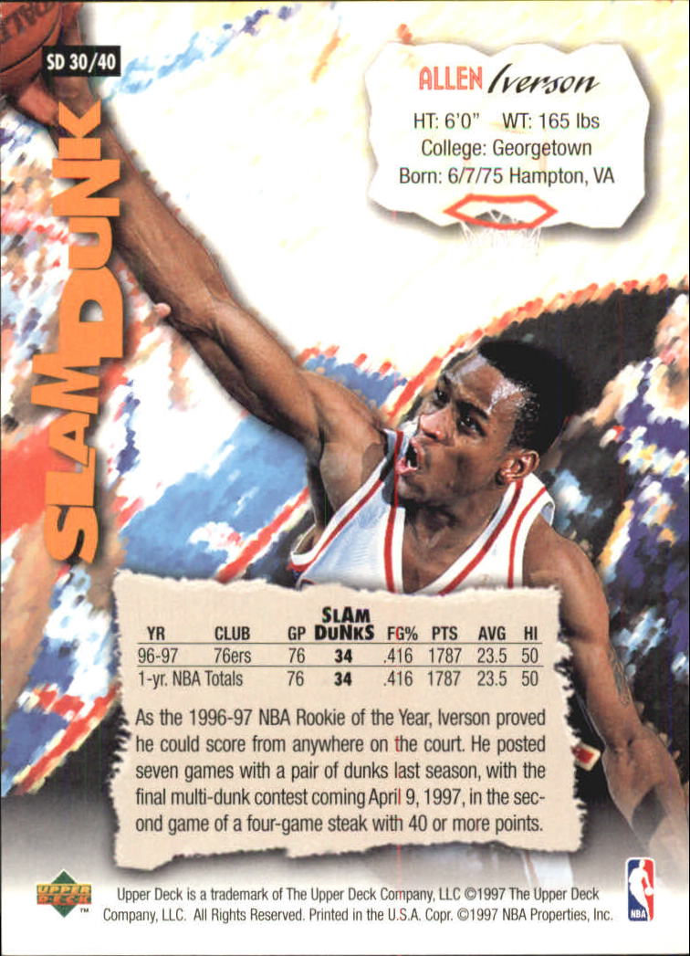 1997 Upper Deck Nestle Slam Dunk #30 Allen Iverson back image